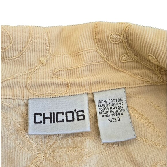 Chicos Embroidery Corduroy Jacket Size 3 Yellow - Picture 5 of 12